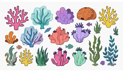 Cute coral reef elements cartoon vector ocean decoration set © abdul
