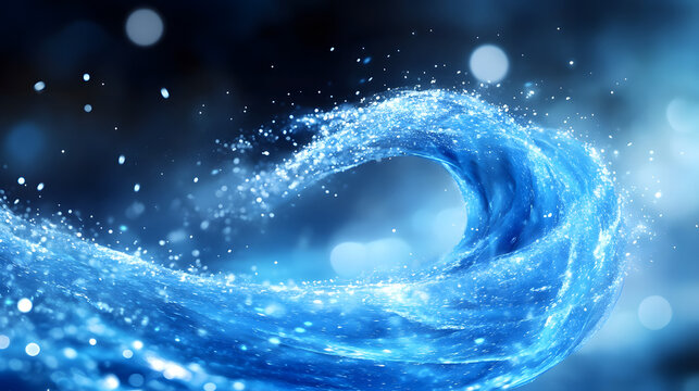 Powerful blue water splash or energetic wave for refreshing beverage and natural purity organic food concepts design