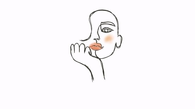 Elegant Female Face with Red Lips