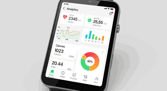 Smartwatch Fitness Tracker App Screen with Health Data