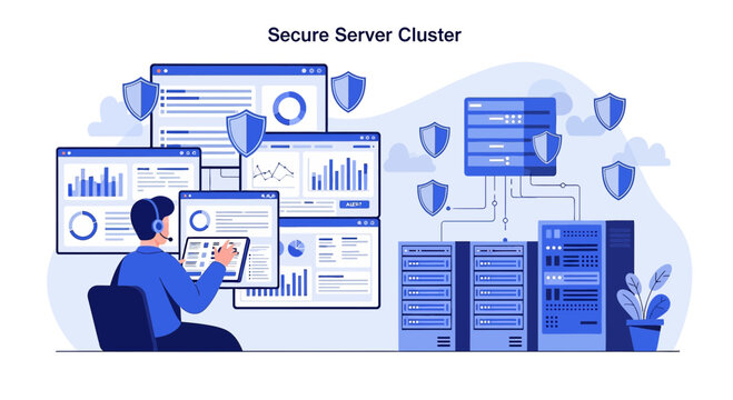 Secure Server Cluster, Data Center, Cybersecurity, Cloud Computing, Network Security