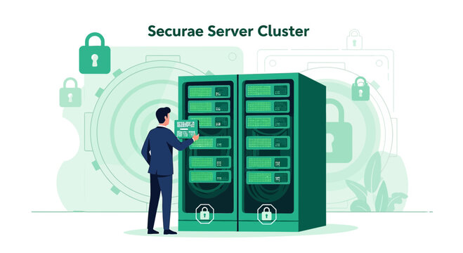 Secure Server Rack Cluster with Technician Monitoring Data