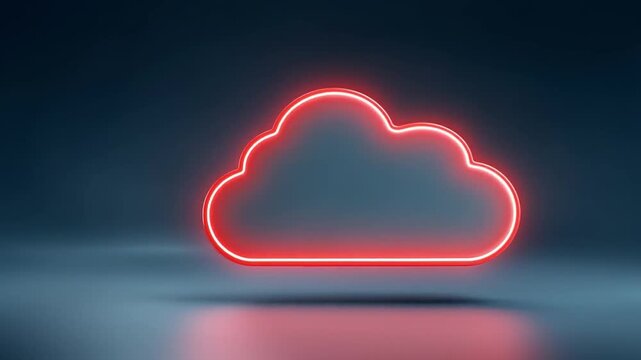 Cinematic glowing red chip cloud icon floating on dark background for digital technology poster design with futuristic neon light