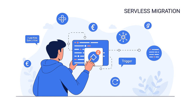 Serverless Migration Concept: Developer Interacting with Cloud Functions UI