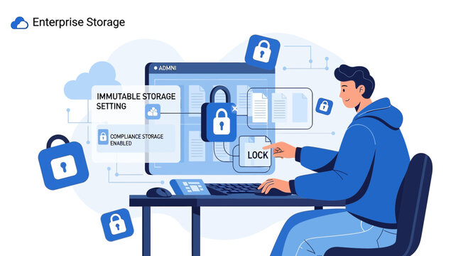 Secure Data Storage, Cloud Security, Immutable Storage, Cybersecurity Concept