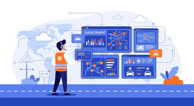 Smart City Traffic Control Center, Urban Mobility Management, Digital Dashboard
