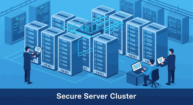 Secure Server Cluster: Data Center, Networking, IT Infrastructure, Cybersecurity, Big Data
