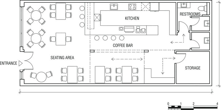 Top view floor plan design of a small coffee shop with seating area Vector
