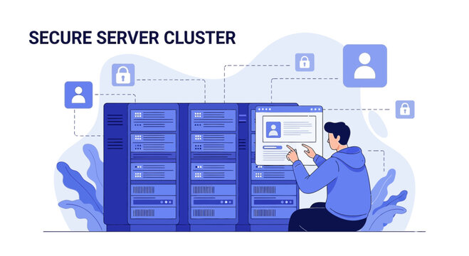 Secure Server Cluster Data Security Technology Concept Illustration