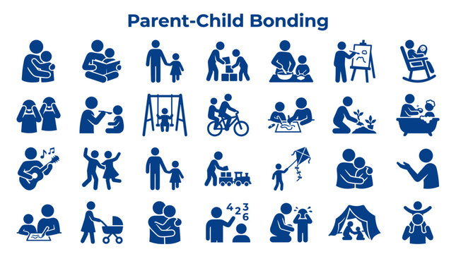 Parent child bonding illustrated by diverse activities showing love support and connection family relationships and early childhood development concepts