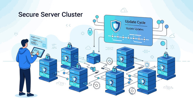 Secure Server Cluster Network Cybersecurity Data Protection