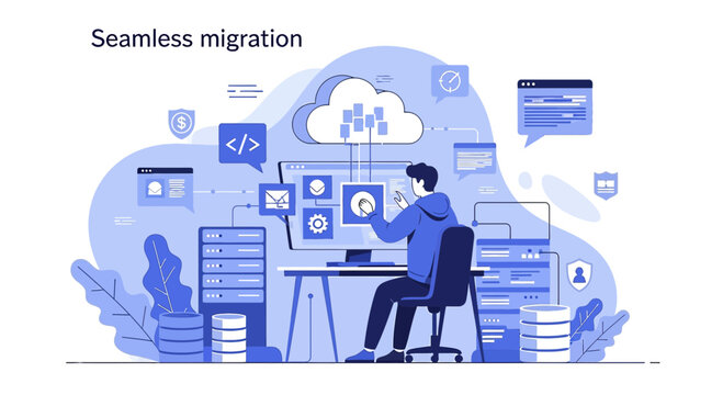 Seamless cloud data migration technology concept illustration