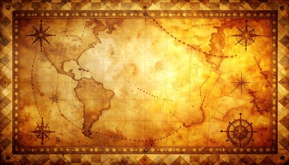 Fototapeta premium Vintage world map with compass rose elements for exploration and travel