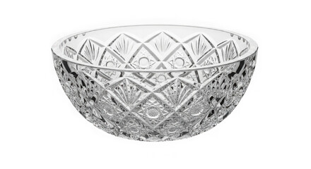 Obraz premium Empty vintage crystal glass bowl with a decorative diamond pattern design for serving food or home decor