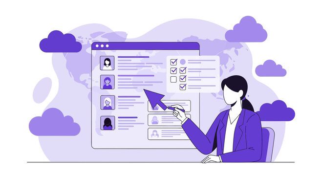 Online selection process, recruitment interface, choosing candidates, business concept illustration