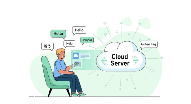 Multilingual Cloud Server Connection - Global Communication Concept Vector