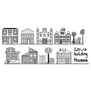 vector illustration of city buildings in black and white vector