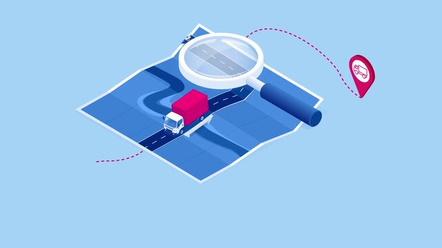 Logistics and Delivery concept. Delivery home and office. City logistics. Delivery service app with map background. Isometric style. HD Video.