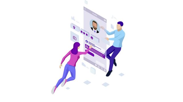 Isometric Personal Data Information App, Identity Private Concept. Digital data Secure Banner. Biometrics technology for personal identity recognition and access authentication. HD Video.