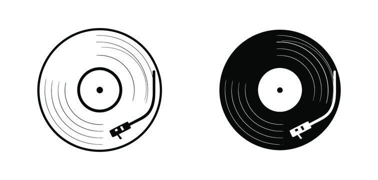 Cartoon Vinyl Record LP icon vector illustration retro DJ symbol gramophone turntable audio disk music player concept design.