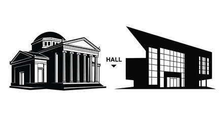 Fototapeta premium Classical and modern building silhouettes on a white background silhouette