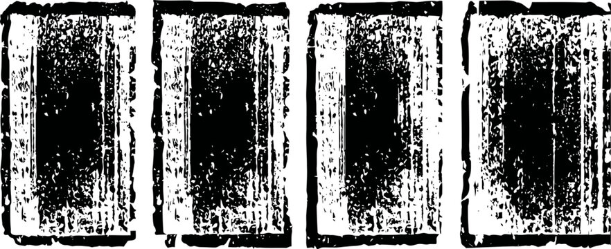distressed vintage grunge black rectangles with textured rough edges on white background