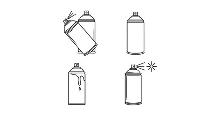 Spray paint cans in various positions black line art silhouette © Digonto