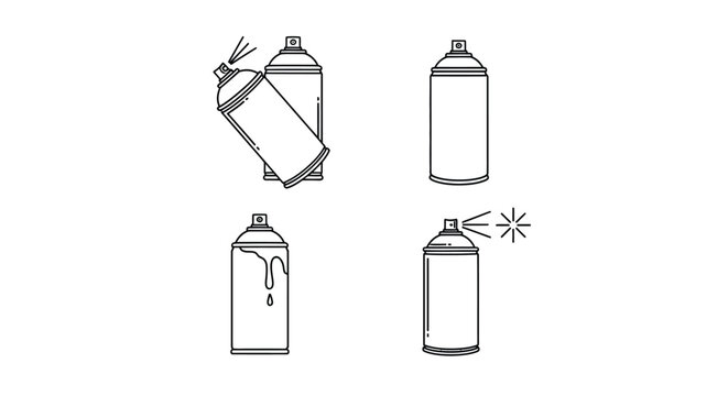 Spray paint cans in various positions black line art silhouette
