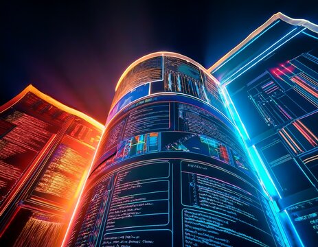 ai in film scripting generating plots and dialogues highlighted with neon script pages