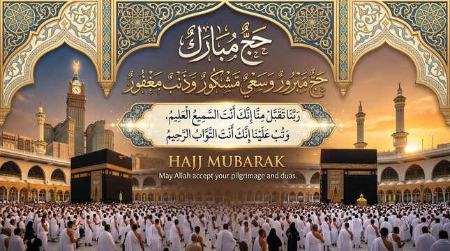 Hajj Mubarak Islamic Greeting with Arabic Dua | Elegant Eid & Pilgrimage Design