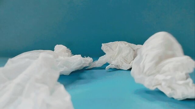 discarded tissue trash over blue background