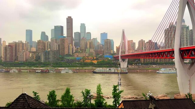 20 April 2026 Chongqing China Metropolis, situated  on the Yangtze and Jcolourful skies and rivers , mountainous city with a plethora of high-rise buildings and known as a city of Bridges  