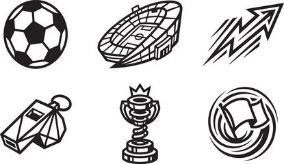 Geometric Football Stadium and Championship Trophy Vector Icon Set © RASHEDUL