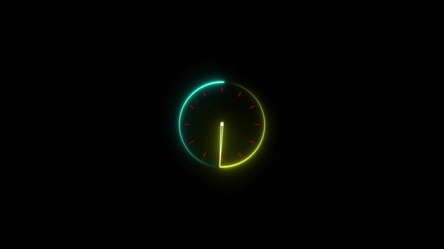 Neon sign clock icon animation with on a black background.
