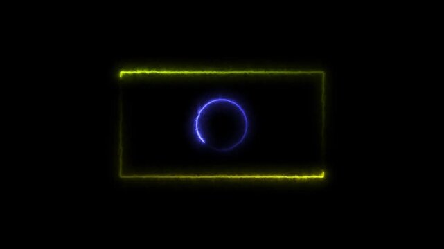 neon glowing frame background. Laser saber border animation repeated moves. Transparent background. The glowing saber line