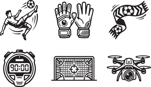 Soccer Football Icon Set Linear Vector Sports Equipment Drone Player