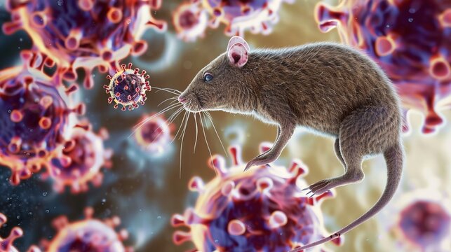 Hantavirus Infection infectious disease medical concept, viral zoonotic pathogen transmitted by rodents, severe respiratory syndrome and hemorrhagic fever, human viral infection symptoms