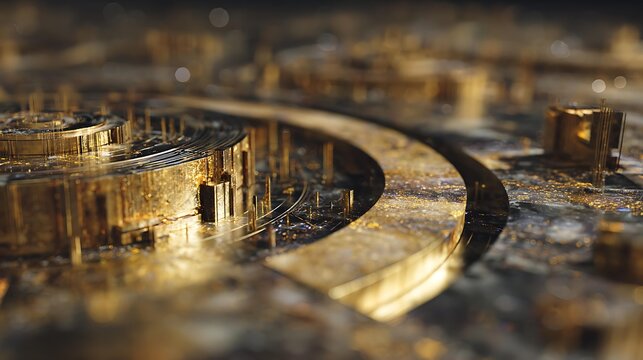 composed of 24k gold leaf, complementary color palette, photorealistic, extremely detailed, featuring dusty antique patina, linear perspective, fine noise grain, specular highlights, caustics
