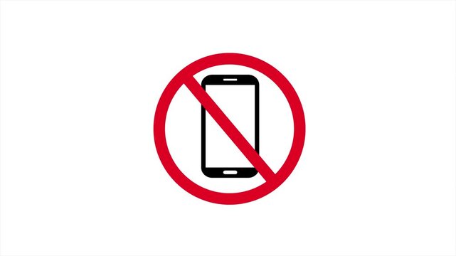 No Phones Allowed Sign Animation With Smartphone Prohibition Symbol Red Circle Slash On White Loop