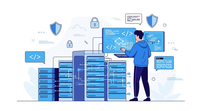 IT Professional Working with Servers and Code - Data Center, Cybersecurity