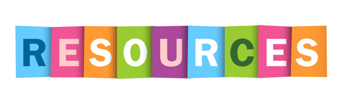 RESOURCES colorful typography banner on transparent background