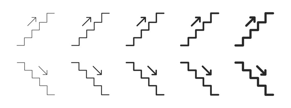 Stair arrow icon set with editable outline stroke directional vector collection