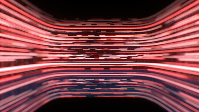 Cybersecurity data wall with red horizontal light pulses on a dark background illustrating network threats and forensic digital investigation for corporate computer protection