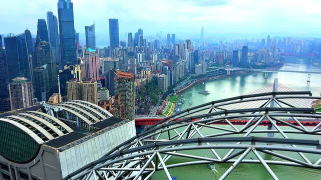 20 April 2026 Chongqing China Metropolis, situated  on the Yangtze and Jcolourful skies and rivers , mountainous city with a plethora of high-rise buildings and known as a city of Bridges  