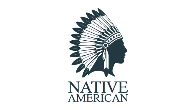 native american tribal chief silhouette logo with traditional feather headdress indigenous culture heritage emblem monochrome vector illustration design artwork