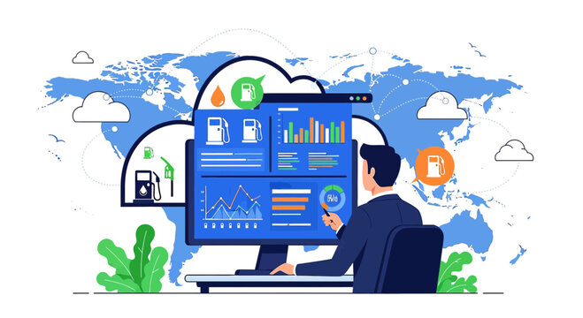 Global Energy Market Analytics: Businessman Analyzing Fuel Data