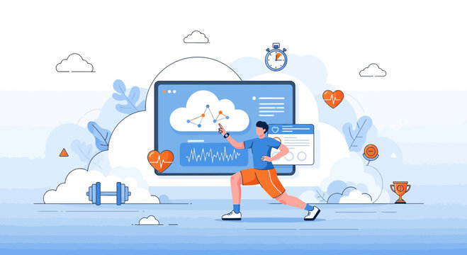 Fitness Tracker App Health Data Cloud Icon Workout Monitoring
