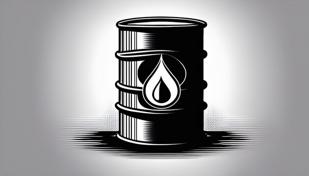 silhouette of an oil barrel with a prominent drop symbol isolated white background representing crude oil and energy resources