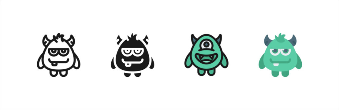 Cyclops Monster icon multiple style collection. Vector illustration.