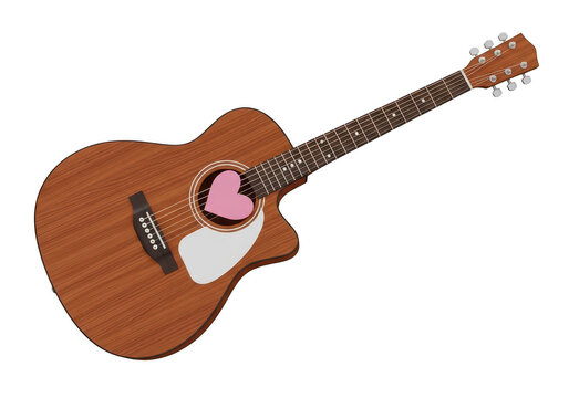 Vintage acoustic guitar with natural wood finish isolated on transparent background